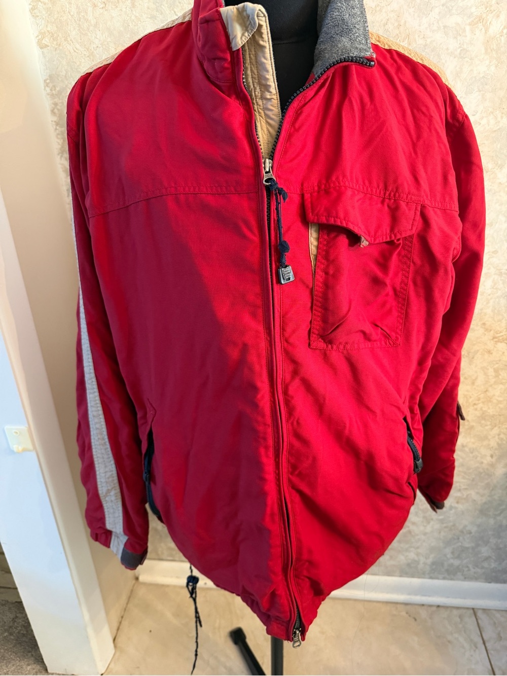 Abercrombie & Fitch Red Windbreaker Jacket with Cream Trim